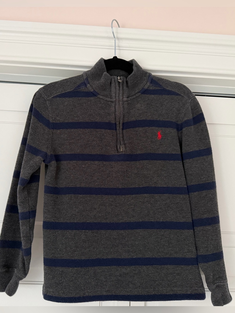 Polo by Ralph Lauren Gray & Navy Striped Half-Zip Sweater